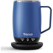 Tronco Temperature Control Heated Coffee Mug 14 oz Rechargeable Self-Heating Coffee Mug with Lid Manual Control, 3 Modes, 130 Min Battery Life, Auto Shut-Off (Blue)
