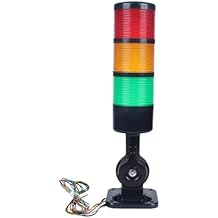 Led Signal Tower Stack Lights, Industrial Signal Warning Lights, Column Tower Lamp with Rotatable Base, Steady/Flashing Switchable, 110V 220V AC(3-Layer, with Buzzer) Black
