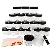 20pcs 20ml Makeup Sample Round Pot, 20g Empty Storage Jars, Small Plastic Cosmetic Container with BLACK lids for Beauty Eyeshadow Hand Cream Face Lotions Powder Lip Gloss Balm Hair Wax Oils
