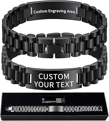Custom Bracelet for MenPersonalized Double-sided Engraved Name bracelet for Men with Text Stainless Steel,Personalized Gifts for Men Boyfriend on Birthday Valentines Day Christmas
