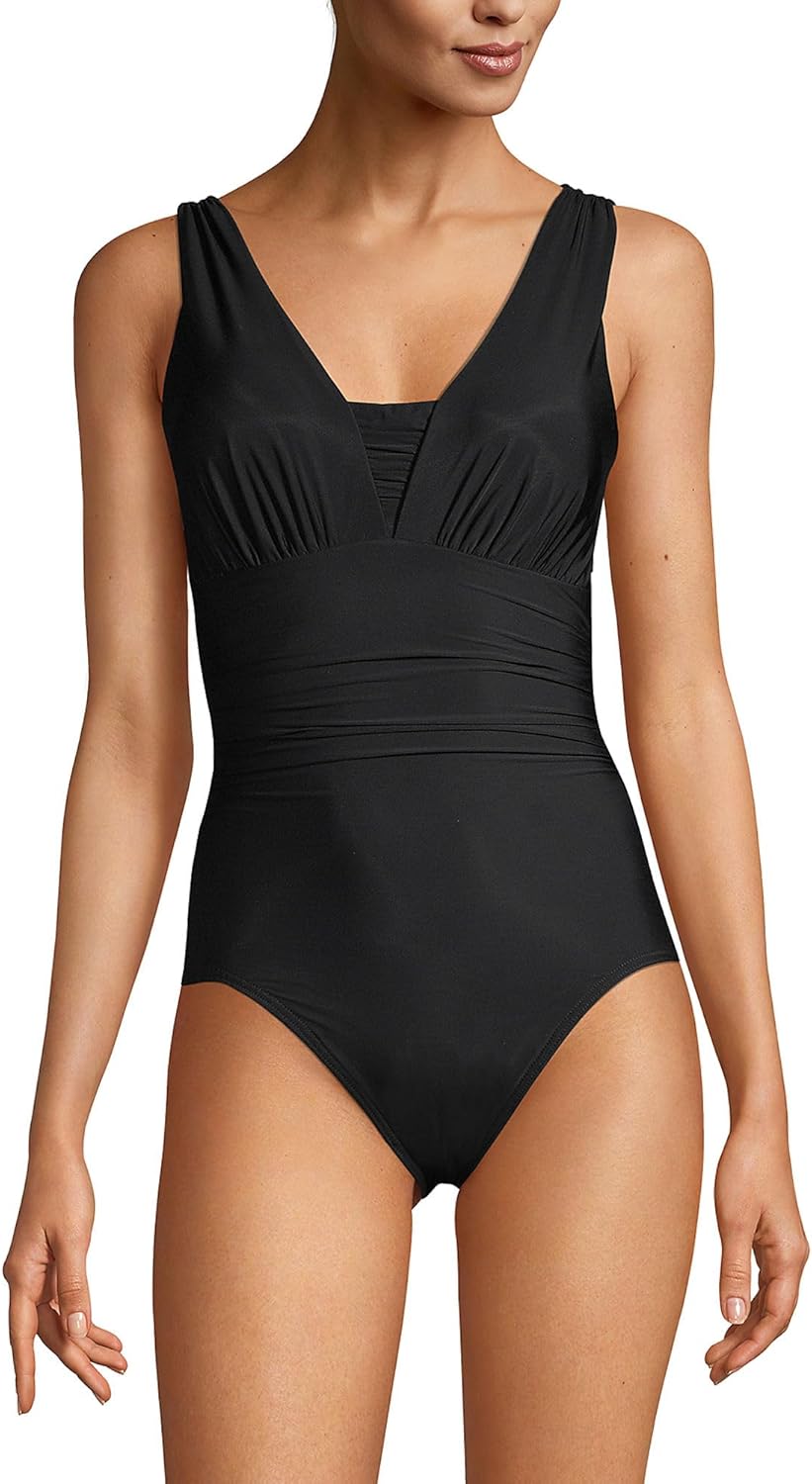 Lands End Womens SlenderSuit Grecian Low Leg One Piece Swimsuit